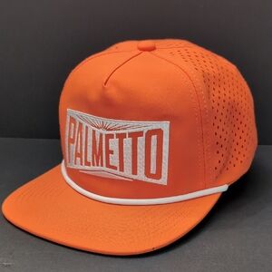Palmetto Mens Orange Mesh/Snapback Trucker Hat.